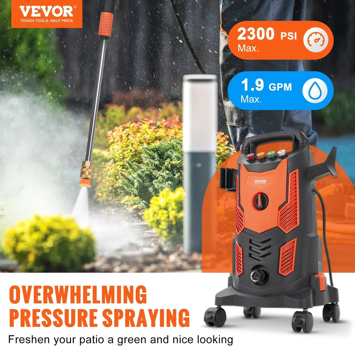 2026 NewBENTISM Electric Pressure Washer 2300 PSI 1.9 GPM 1900W Cold Water Wheeled