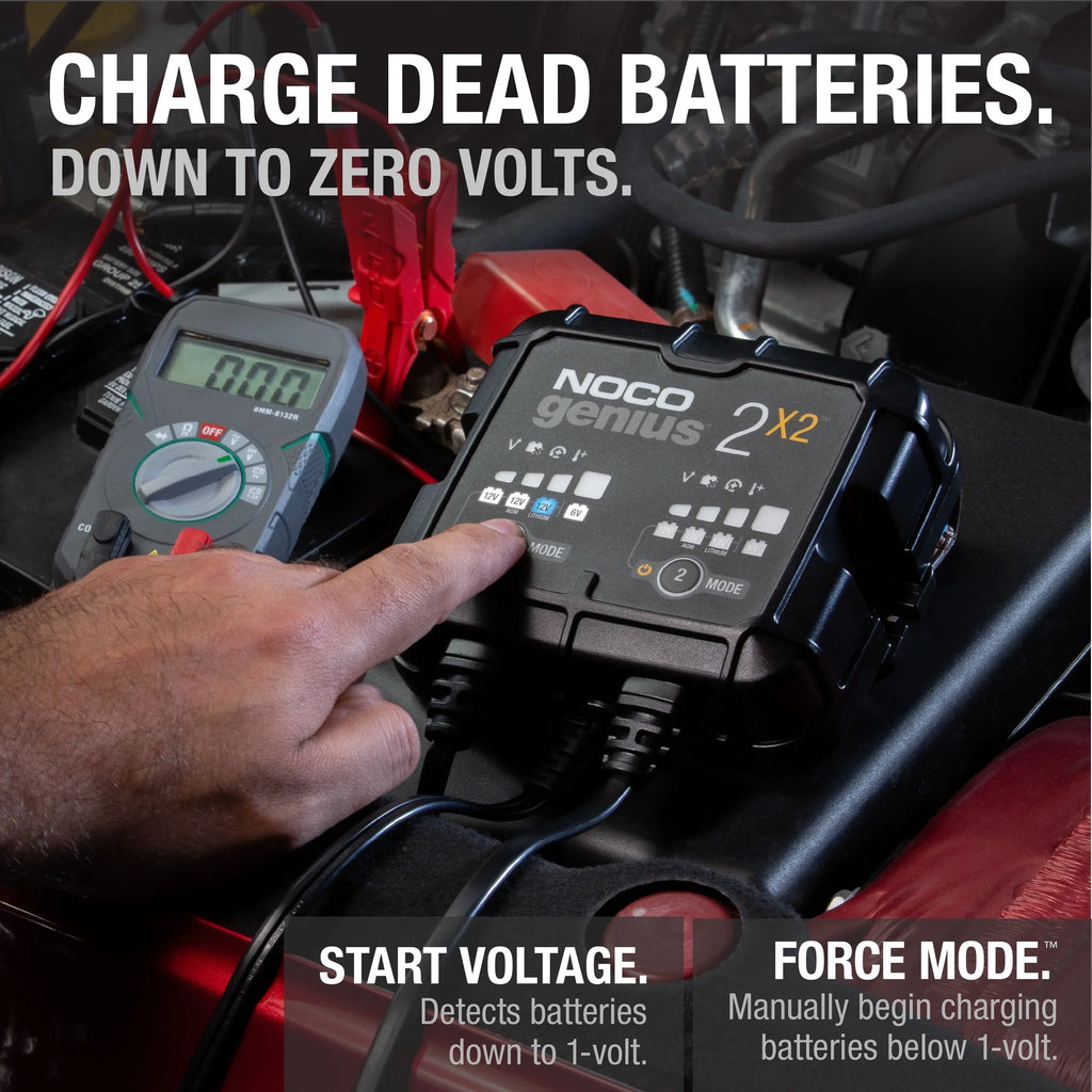 2026 NewNOCO GENIUS2X2: 2-Bank 4A (2A/Bank) 6V/12V Smart Battery Charger, Maintainer and Desulfator
