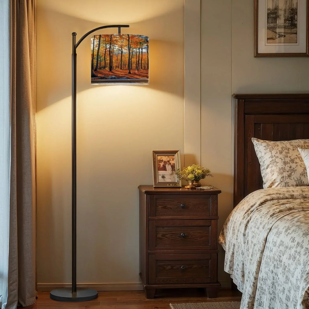 2026 New Arc Floor Lamp, 3 Color Temperatures Modern Floor Lamps Fall Autumn Maple Tree Forest Adjustable Tall Standing Reading Lamp with Linen Texture Shade