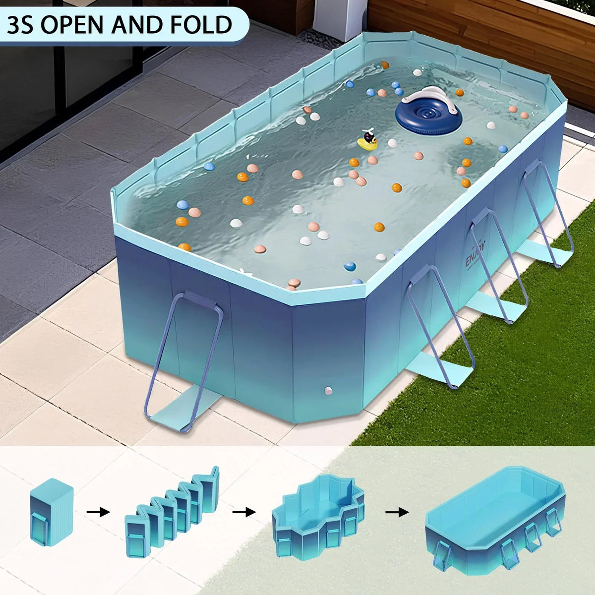 2026 NewFoldable Swimming Pool, Large Non-Inflatable Outdoor Pools for Kids Adults Above Ground Pools, 116in