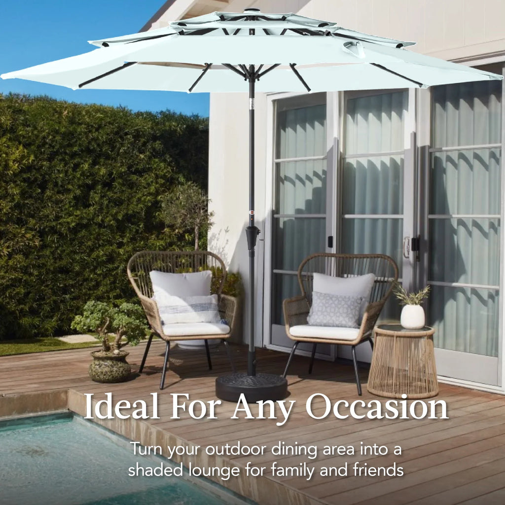 2026 NewBest Choice Products 10ft 3-Tier Patio Umbrella, Market Sun Shade w/ Tilt Adjustment, Easy Crank - Red