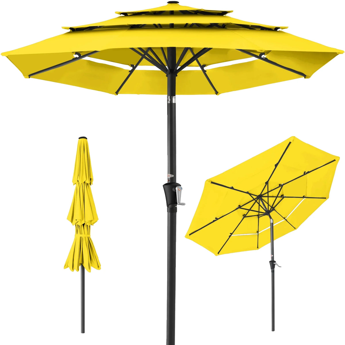 2026 NewBest Choice Products 10ft 3-Tier Patio Umbrella, Market Sun Shade w/ Tilt Adjustment, Easy Crank - Red