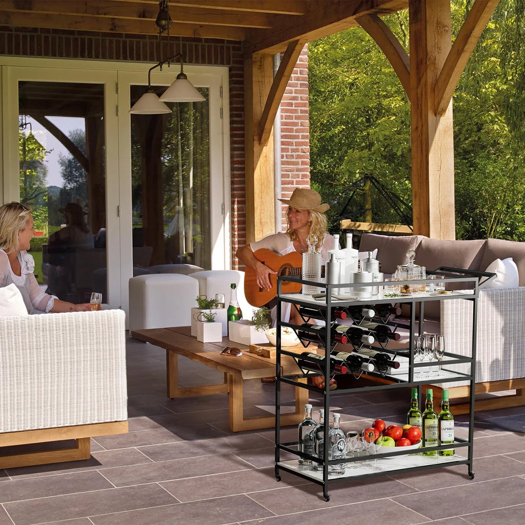 2026 NewWHIFEA 3-Tier Home Bar Cart with Wine Rack, Mobile Serving Wine Cart on Wheels, Modern Rolling Drink Trolley for Coffee Tea Wine