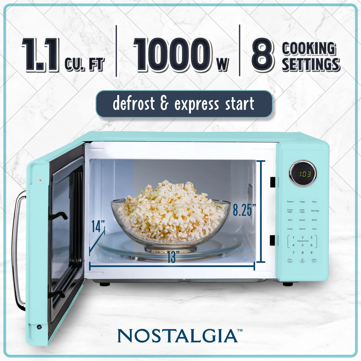 2026 NewNostalgia Retro Microwave Oven - 1.1 Cu Ft & 1000-Watt Countertop Size with Glass Turntable, Child Safety Lock, 8 Auto-Cook Programs & Digital Clock - Black