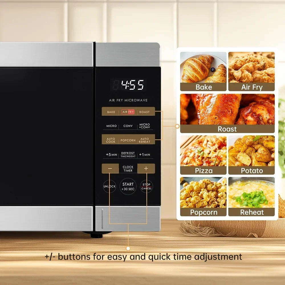 2026 NewGalanz 0.9 Cu ft Air Fry Countertop Microwave, 900 Watts, Stainless Steel, New