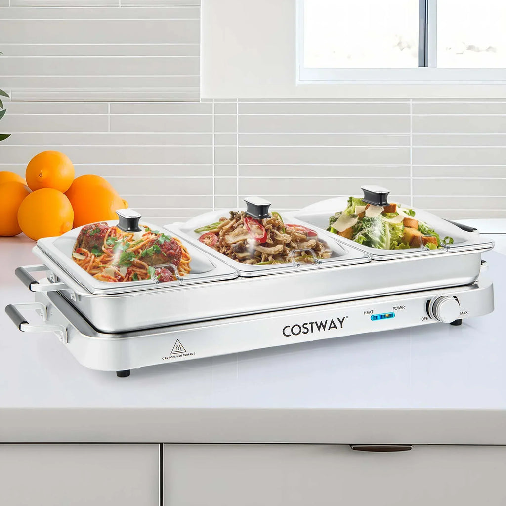 2026 NewCostway Food Warmer Buffet Server 450W Stainless Steel Electric Warming Tray for Parties