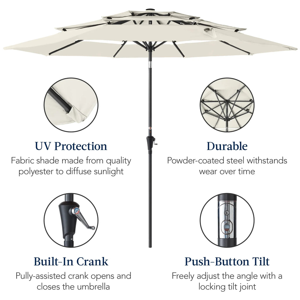 2026 NewBest Choice Products 10ft 3-Tier Patio Umbrella, Market Sun Shade w/ Tilt Adjustment, Easy Crank - Red