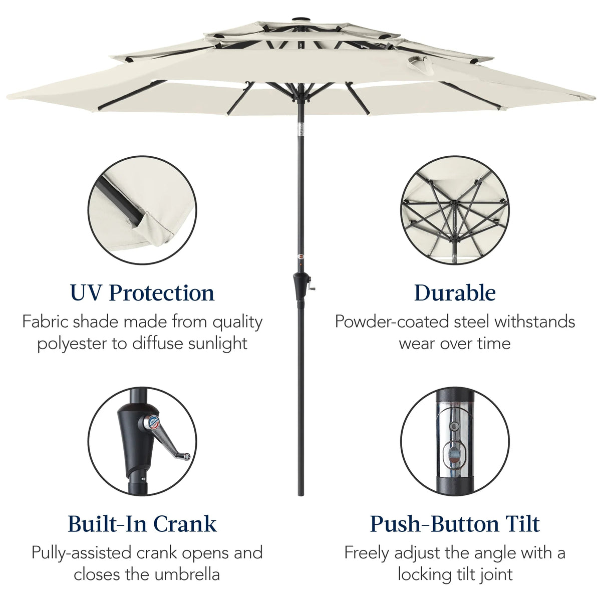2026 NewBest Choice Products 10ft 3-Tier Patio Umbrella, Market Sun Shade w/ Tilt Adjustment, Easy Crank - Red