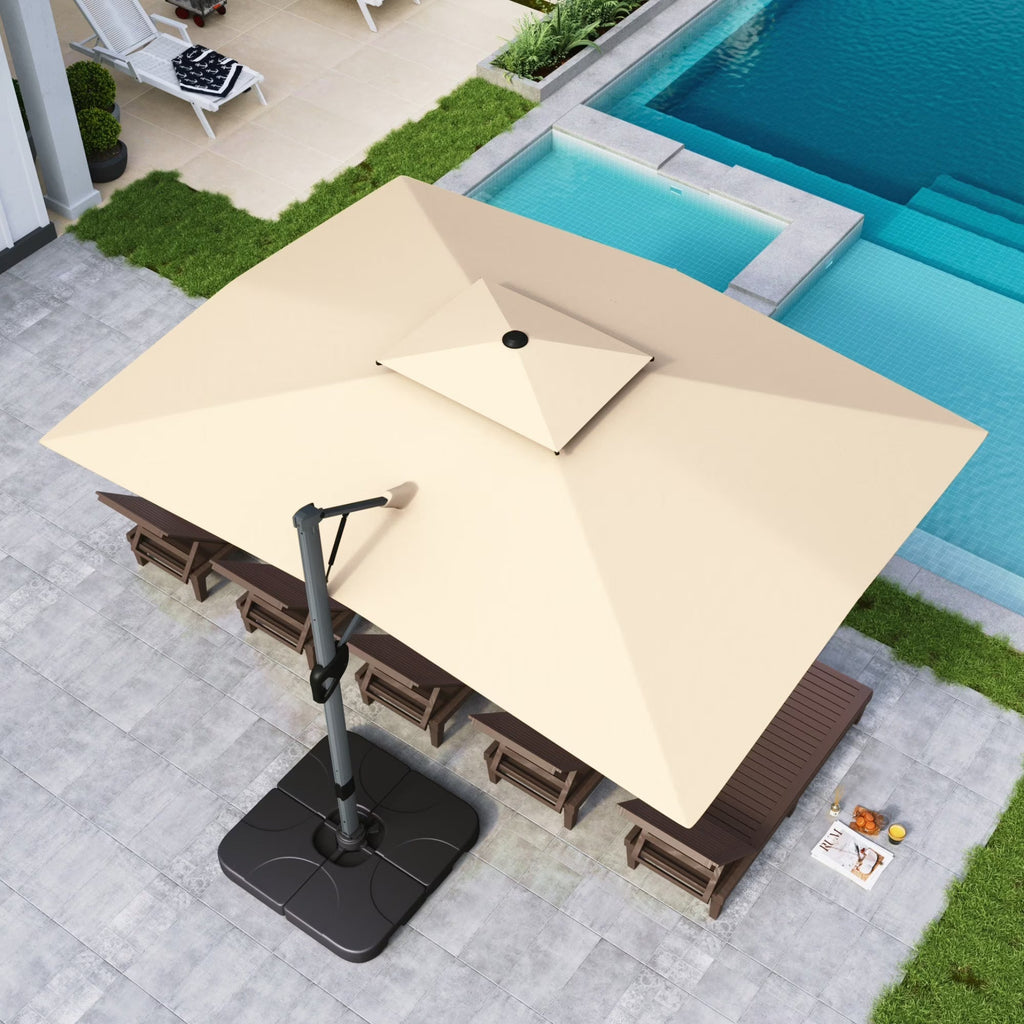 2026 NewAlpha Joy 12x9ft Outdoor Patio Umbrella Large Rectangle Offset Cantilever Double Umbrella with 360°Rotation, Beige