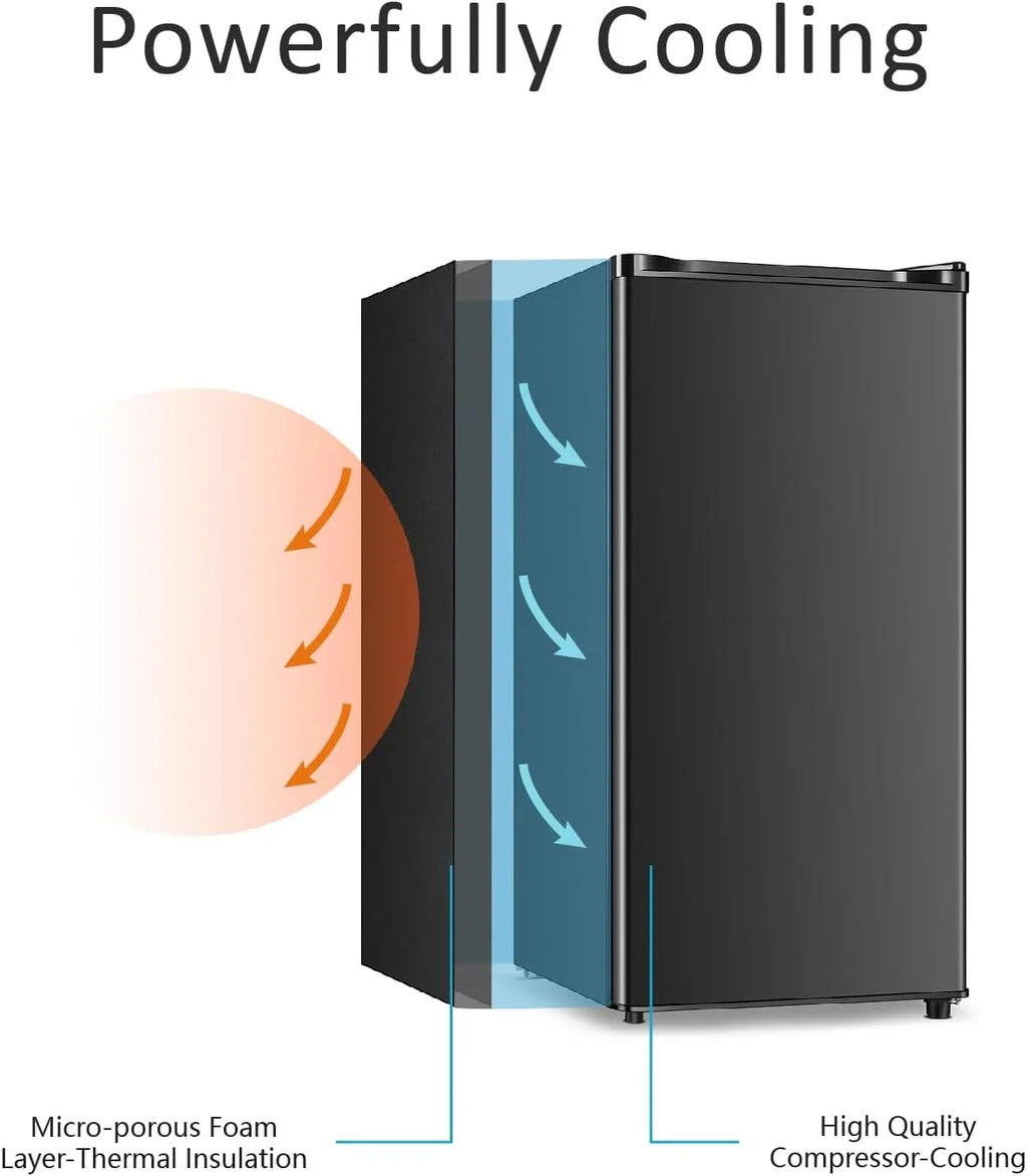 2026 New Seaoola Mini Fridge with Freezer, Single Door 4.4 Cu.Ft, Compact Mini Refrigerator, LED Light, Adjustable Thermostat, Removable Glass Shelves, Small Refrigerator for Dorm/Office/Bedroom(Black)