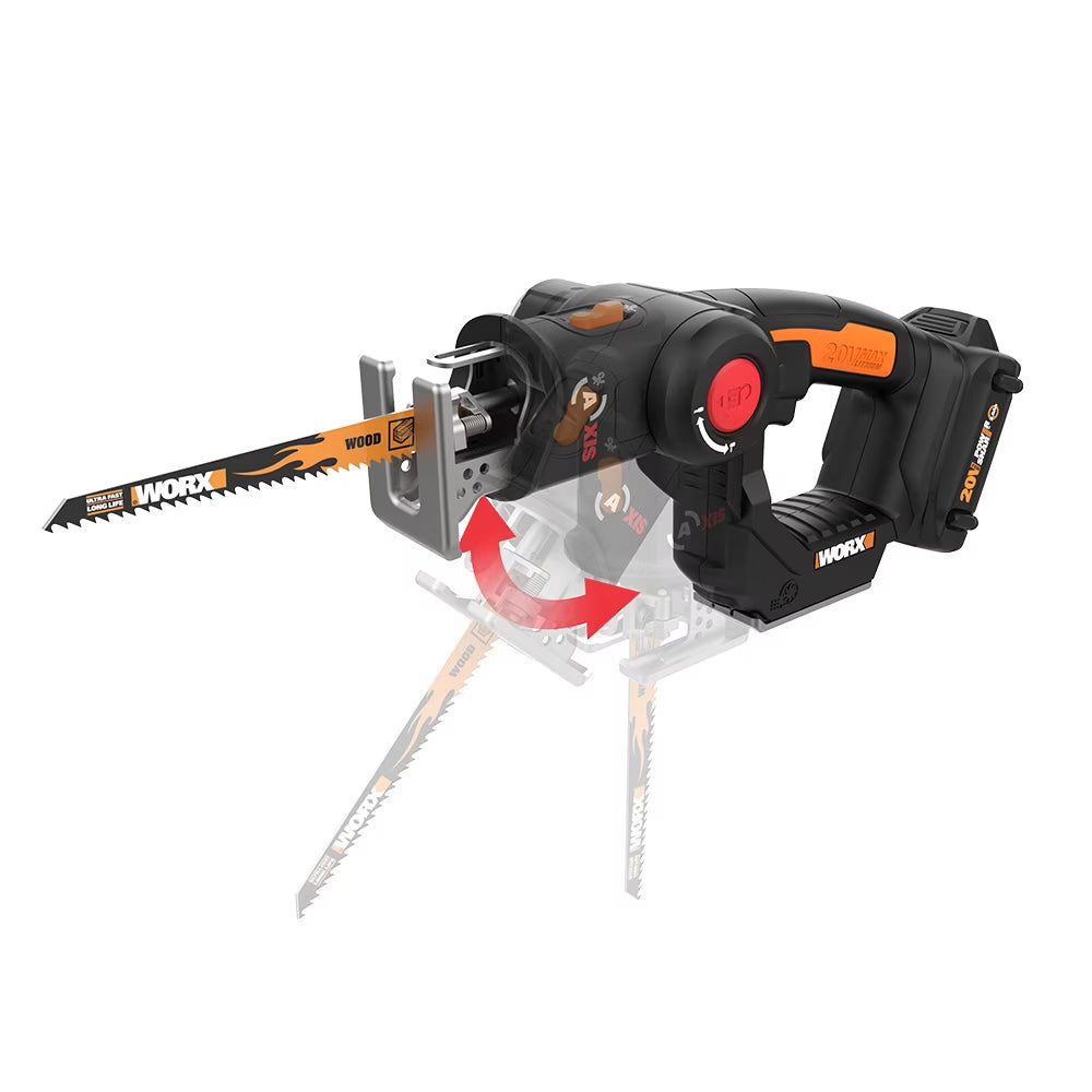 2026 NewWorx WX550L 20V Power Share Axis Cordless Reciprocating & Jig Saw (Battery & Charger Included)