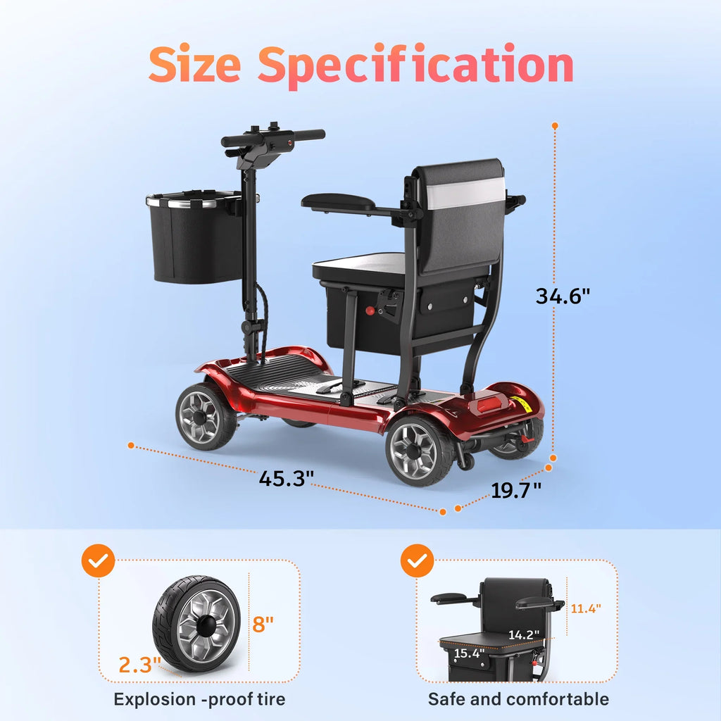 2026 NewEAGLOG Light Weight 4 Wheels Mobility Scooter for Seniors, Electric Folding Wheelchair Device for Travel, Black