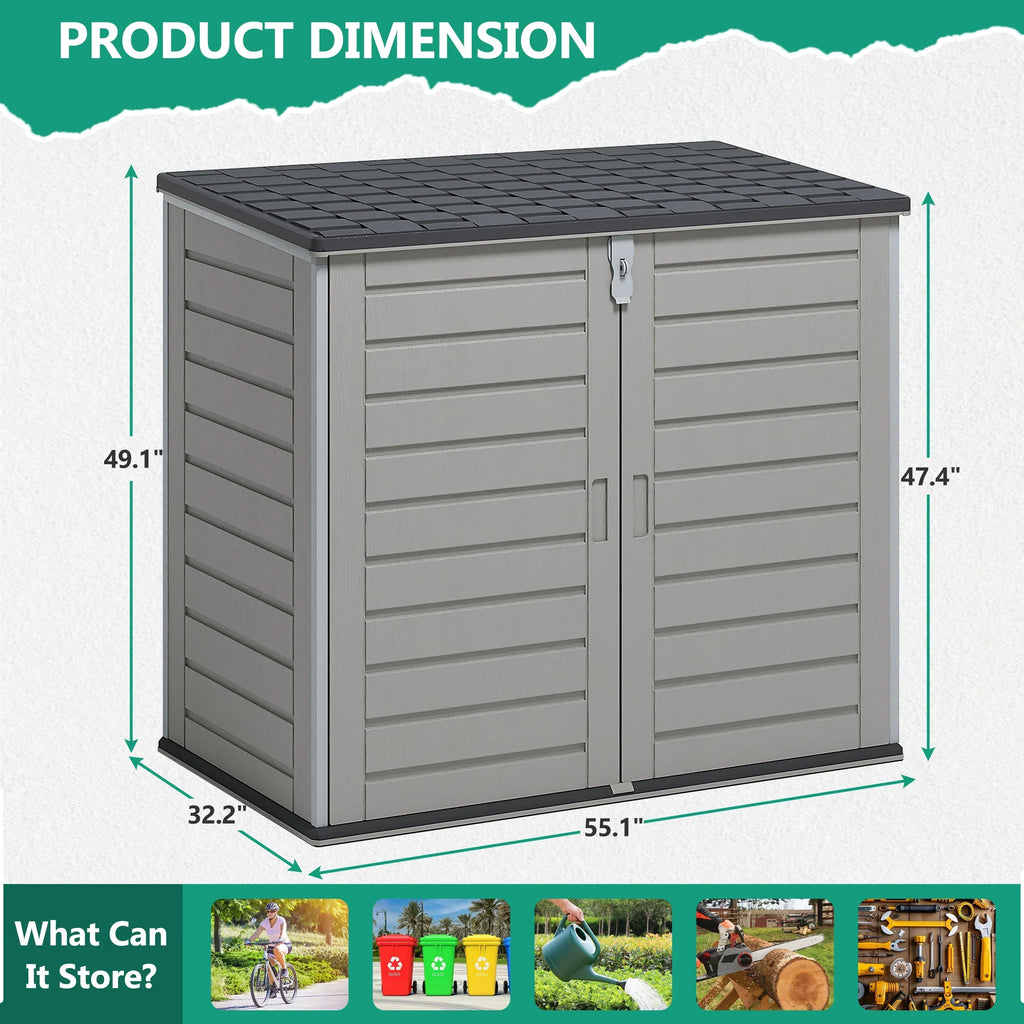 2026 New51 Cu Ft Outdoor Storage Shed, Resin Storage Cabinet with Door & Lock, Multi-Purpose Outdoor Shed for Garbage Cans, Garden Tools, Bikes, Easy to Assemble, Gray