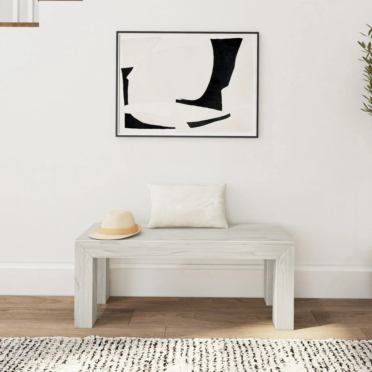 2026 New Plank+Beam Modern Dining Bench, Solid Wood Bench for Dining Table, 49", Blonde Wirebrush