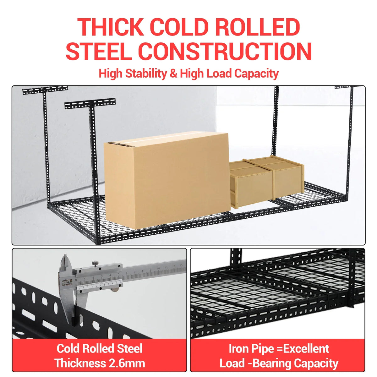 2026 New4x6 Overhead Garage Storage Rack -C Heavy Duty Metal Ceiling Shelving, Adjustable Organization System for Garage -C 330lb Capacity, Easy Install