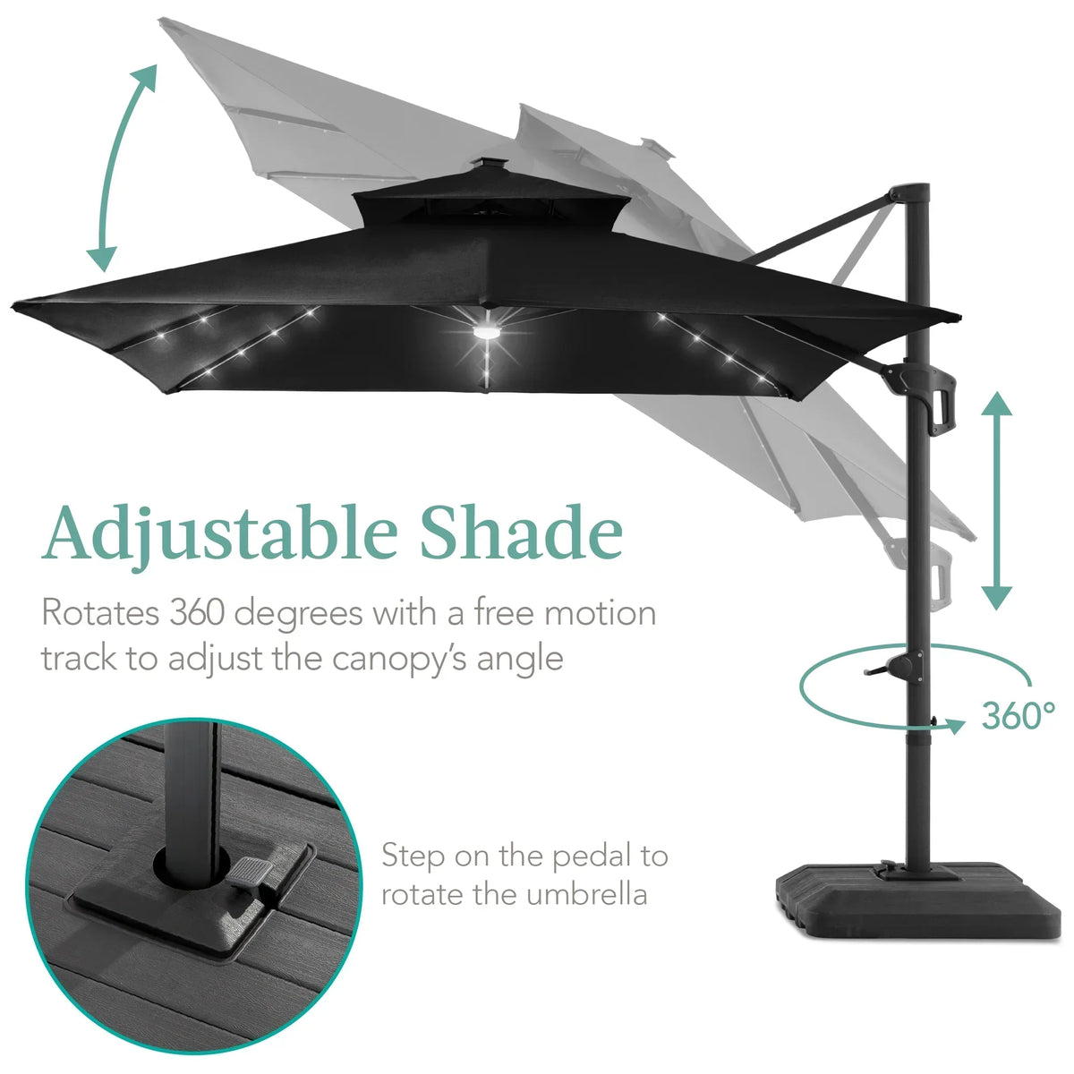 2026 NewBest Choice Products 10x10ft 2-Tier Square Outdoor Solar LED Cantilever Patio Umbrella w/ Base Included - Tan