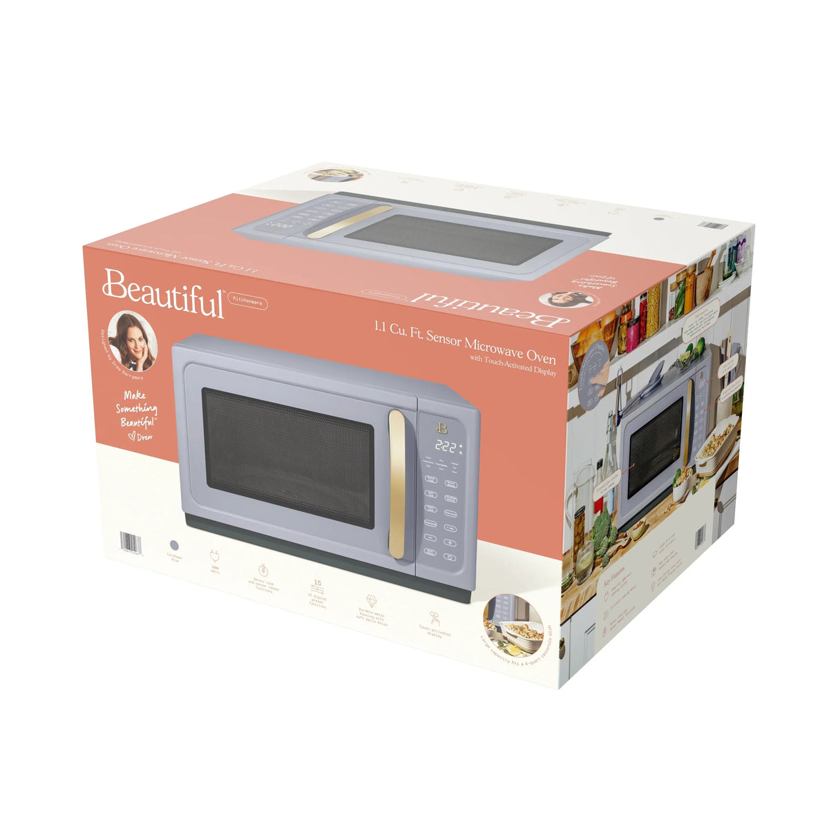 2026 NewBeautiful 1.1 Cu ft 1000 Watt, Sensor Microwave Oven, White Icing by Drew Barrymore, New