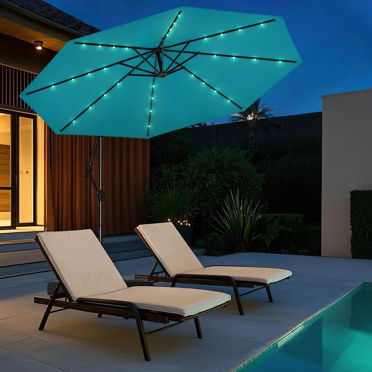 2026 NewCostway 10 FT Solar Offset Hanging Umbrella Patio Cantilever Umbrella with 32 LED Lights Brown