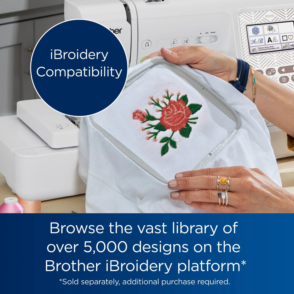 2026 NewBrother PE570 Embroidery Machine with 135 Built-in Designs, Wireless Connectivity, and Artspira App Integration
