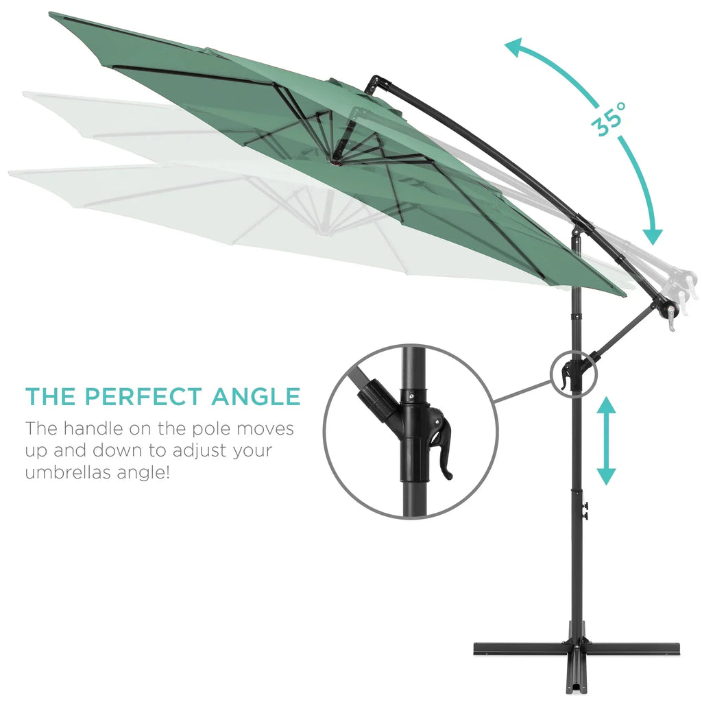 2026 NewBest Choice Products 10ft Offset Hanging Outdoor Market Patio Umbrella w/ Easy Tilt Adjustment - Tan