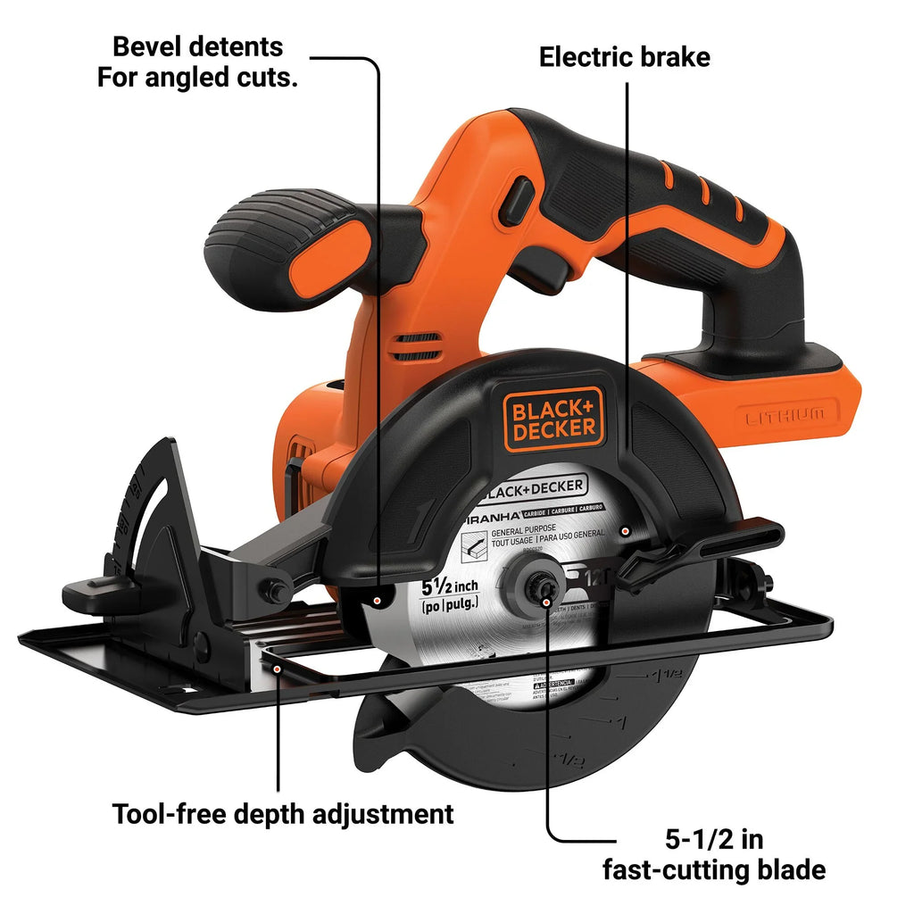 2026 New BLACK+DECKER 20V MAX* POWERCONNECT 5-1/2 in. Cordless Circular Saw, Tool Only, (BDCCS20B)