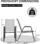 2026 NewAtaucjin Stackable Dining Chairs Set of 4, High-Back Patio Dining Chairs Set, Outdoor Chairs with Textilene Fabric & Metal Frame for Lawn Backyard