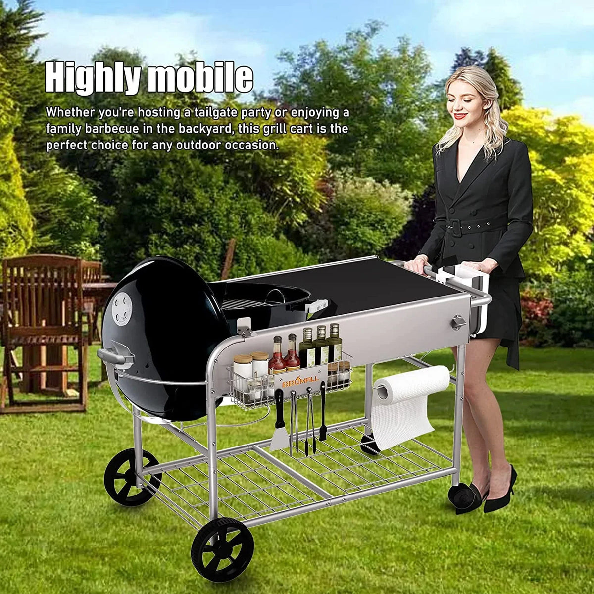 2026 NewGrill Stand Cart for Weber Kettle 22" & 18" Charcoal Grills - Multifunctional Cooking Station