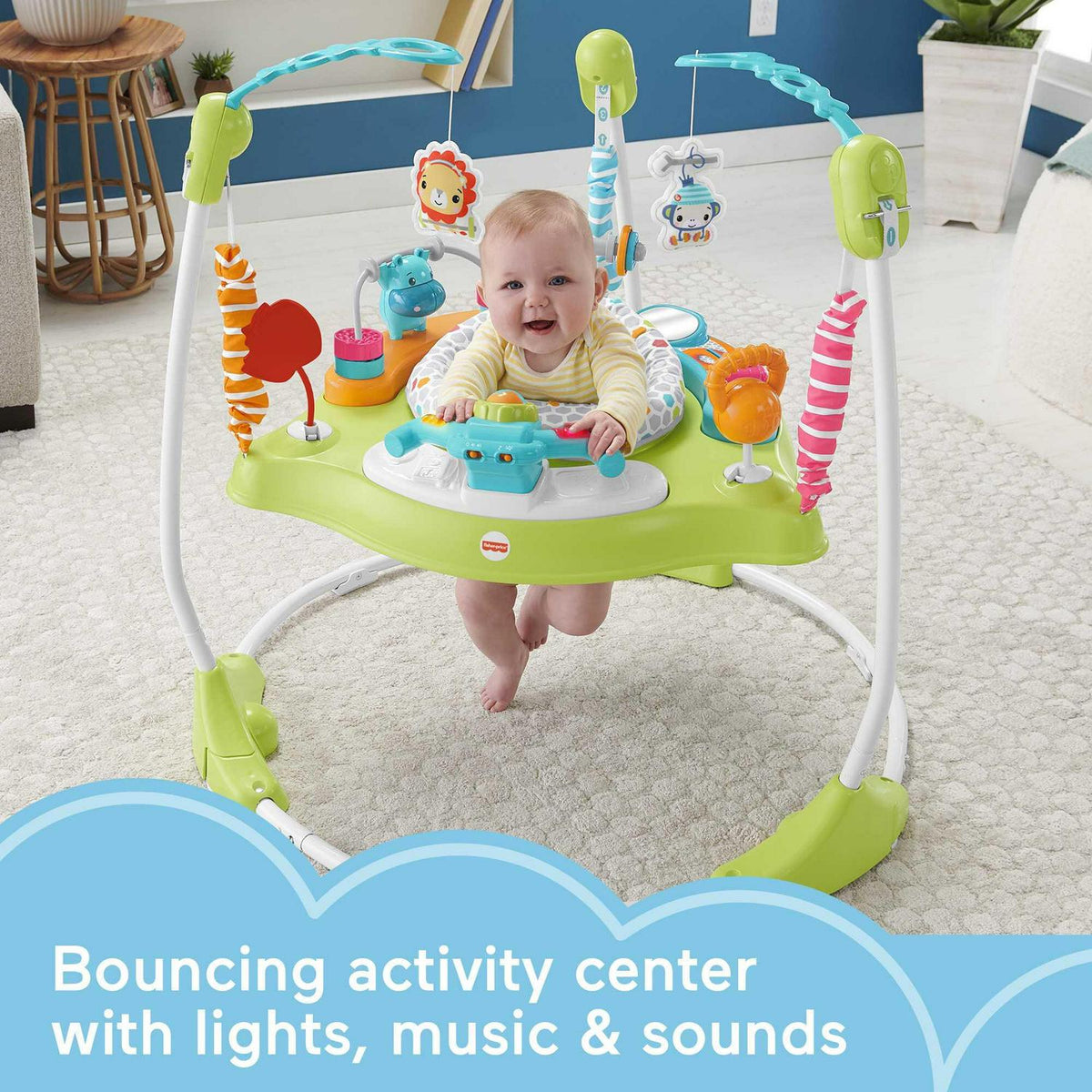 2026 NewFisher-Price Baby Bouncer Fitness Fun Folding Jumperoo Infant Activity Center with Lights & Music. Unisex