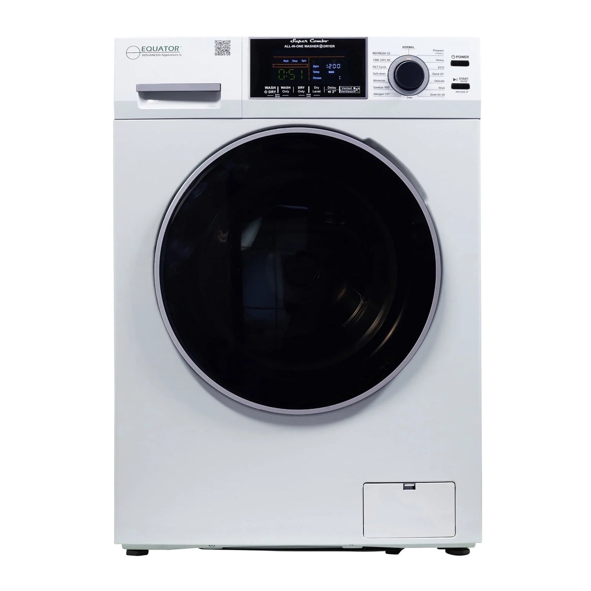 2026 NewEquator Combination Washer Dryer Ventless/Vented Pet cycle 1.62cf/15lbs 110V with Adjustable legs