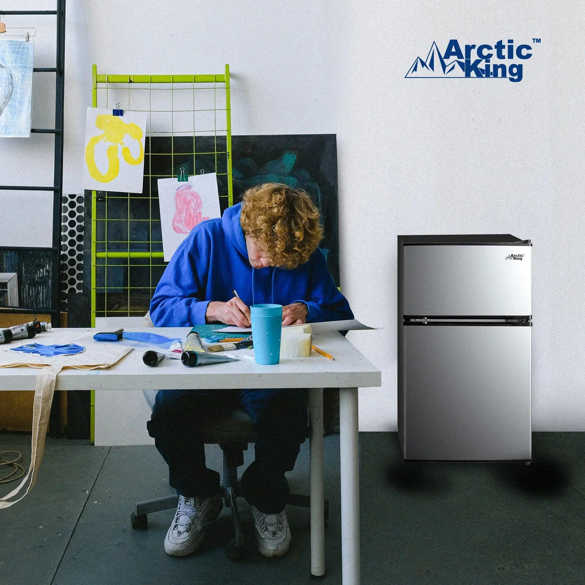2026 NewArctic King 3.2 Cu ft Two Door Mini Fridge with Freezer, Stainless Steel, E-Star