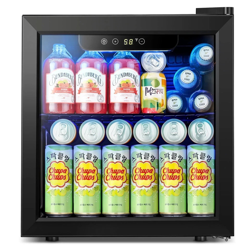 2026 NewAuseo 1.3 Cu.ft. Mini Beverage Refrigerator Cooler - 55 Can &12 Bottle Mini Fridge with Double Glass Door, for Home/Bar/Office, Electronic touch control