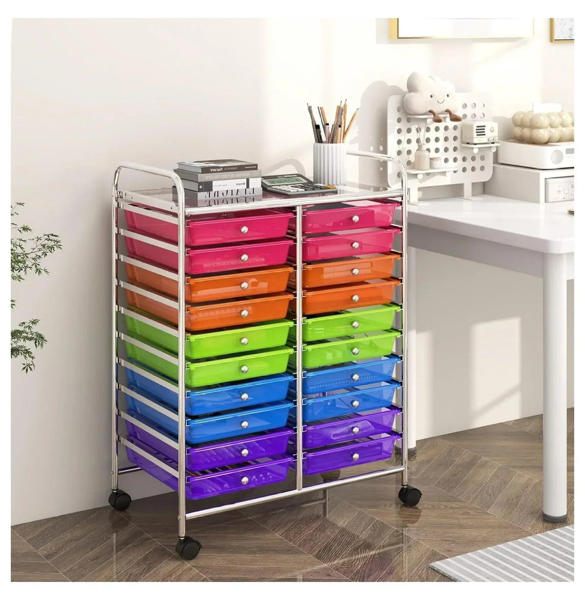 2026 New20 Drawers Storage Cart w/Rolling Wheels, Semi-Transparent Mobile Rolling Drawer Cart for School Classroom Office Home Salon, Files Scrapbook Craft Organizer, Utility Cart on Wheels (Clear)