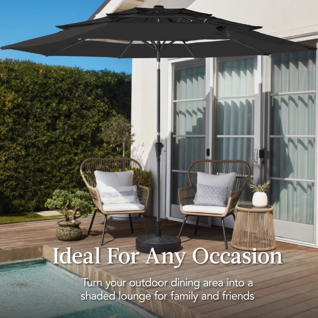 2026 NewBest Choice Products 10ft 3-Tier Patio Umbrella, Market Sun Shade w/ Tilt Adjustment, Easy Crank - Red