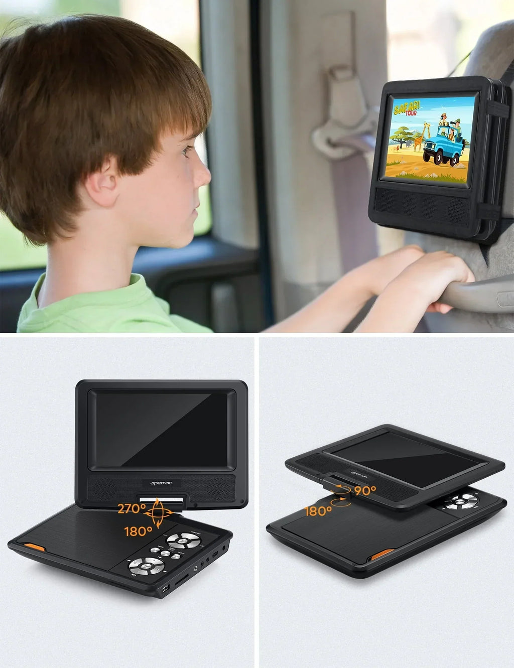 2026 New7.5'' Portable DVD Player for Car and Kids Support USB & SD Cards 5 Hours Internal Battery Car DVD Player with Car Charger, Black