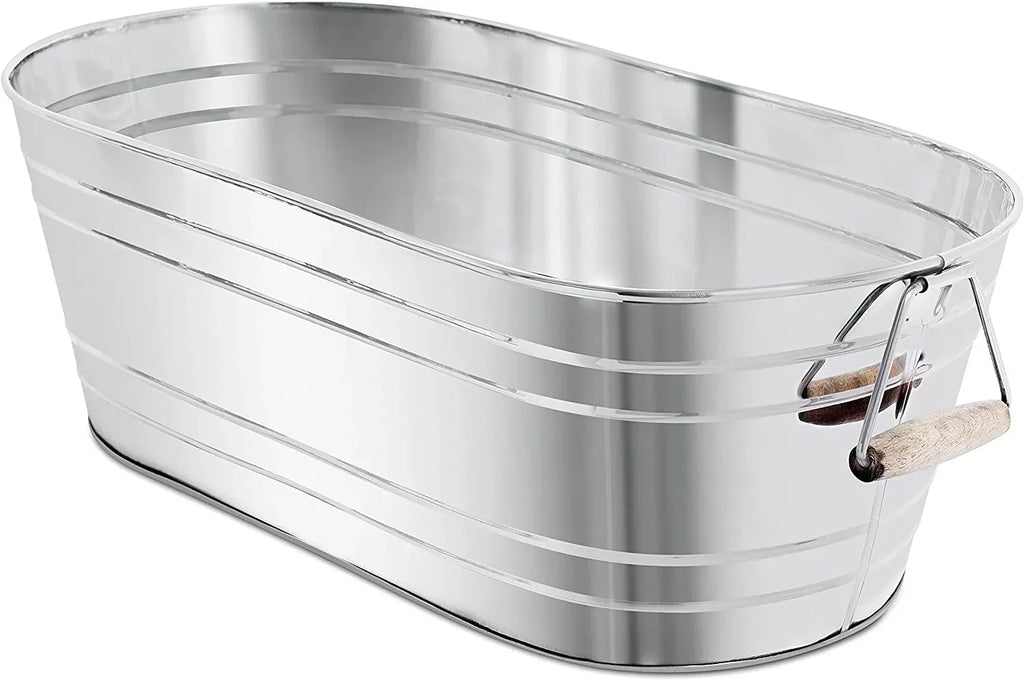 Steel Galvanized Beverage Tub with Stand and Drip Pan Tray - Oval Shape (Large Size) by MG Decor - Madhu Collection