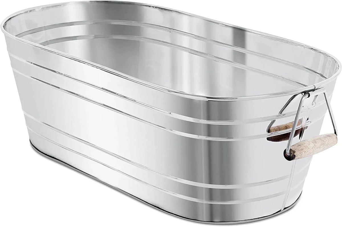 Steel Galvanized Beverage Tub with Stand and Drip Pan Tray - Oval Shape (Large Size) by MG Decor - Madhu Collection