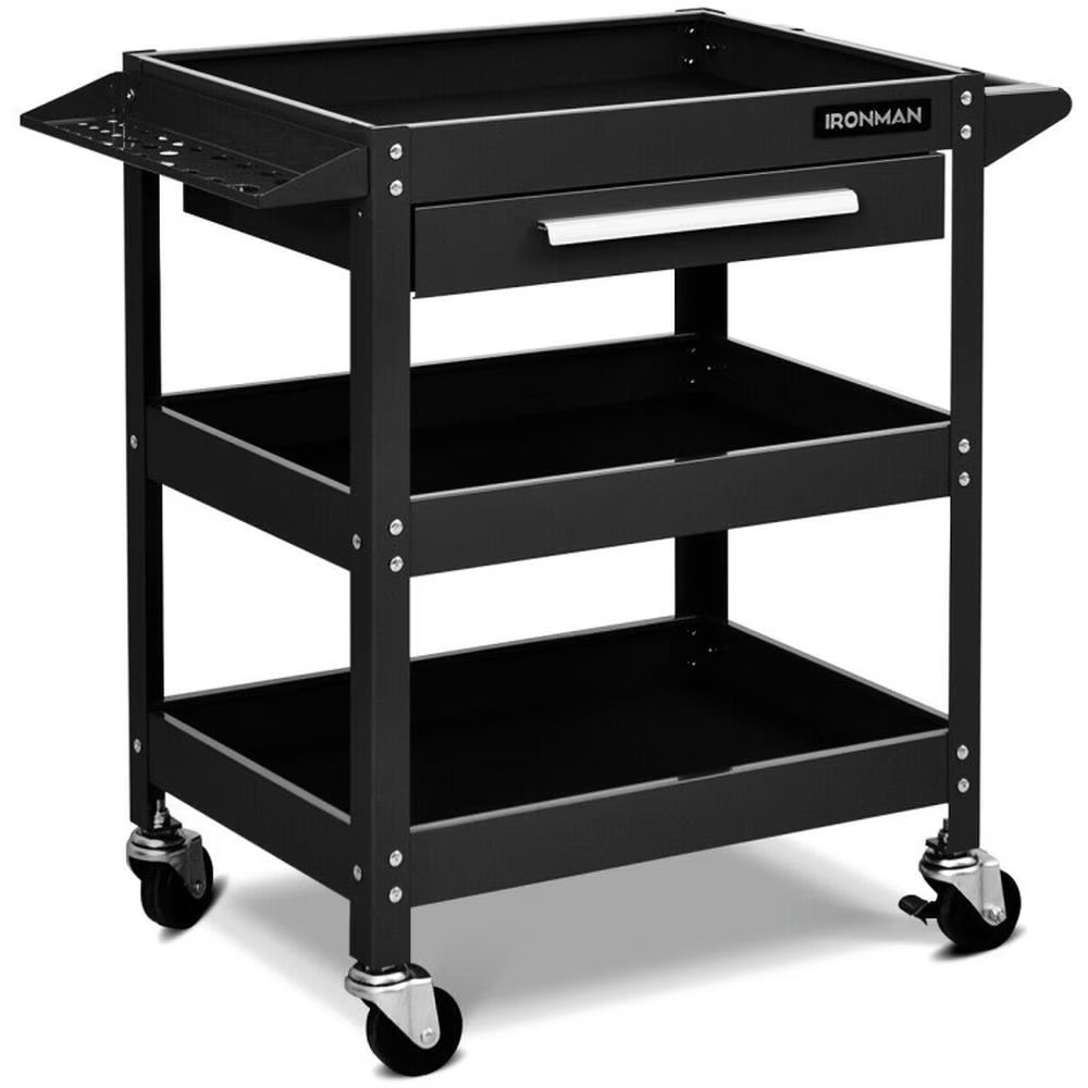 2026 New Spaco Rolling Tool Cart Mechanic Cabinet Storage ToolBox Organizer with Drawer-Black, Utility Cart on Wheels for Warehouse Garage Cleaning Office