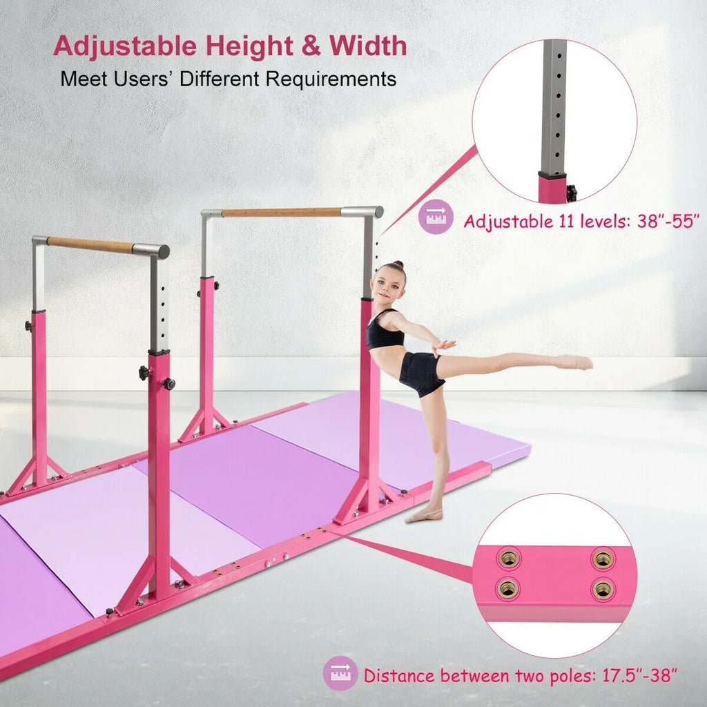 2026 NewCostway Kids Gymnastics Parallel Bars Double Horizontal Bars Adjustable Width Height