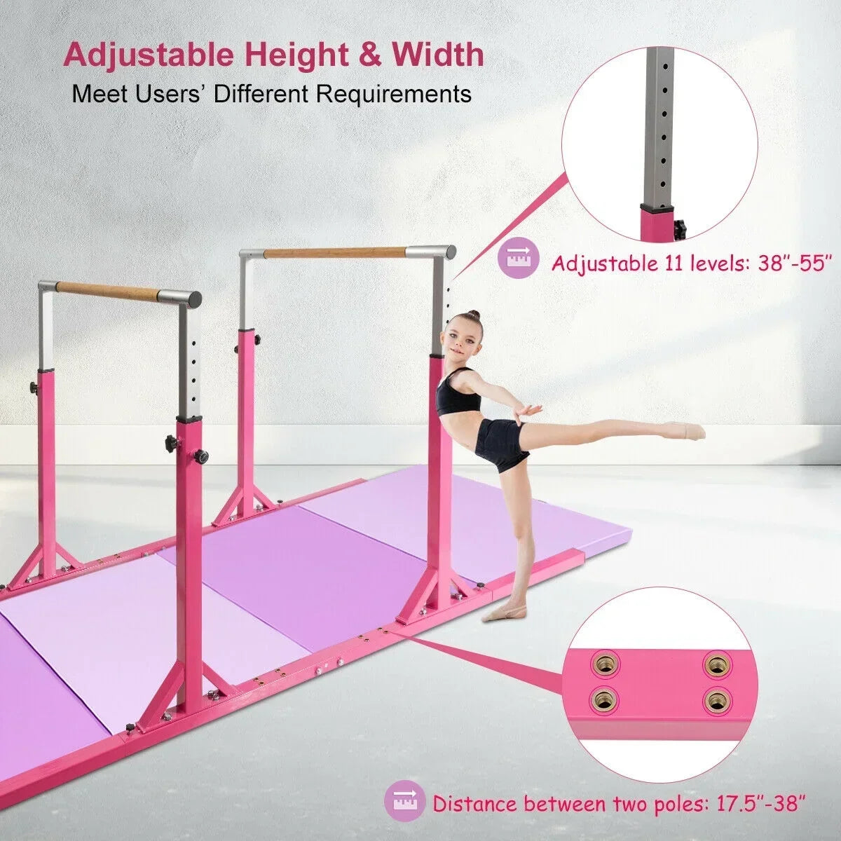 2026 NewCostway Kids Gymnastics Parallel Bars Double Horizontal Bars Adjustable Width Height