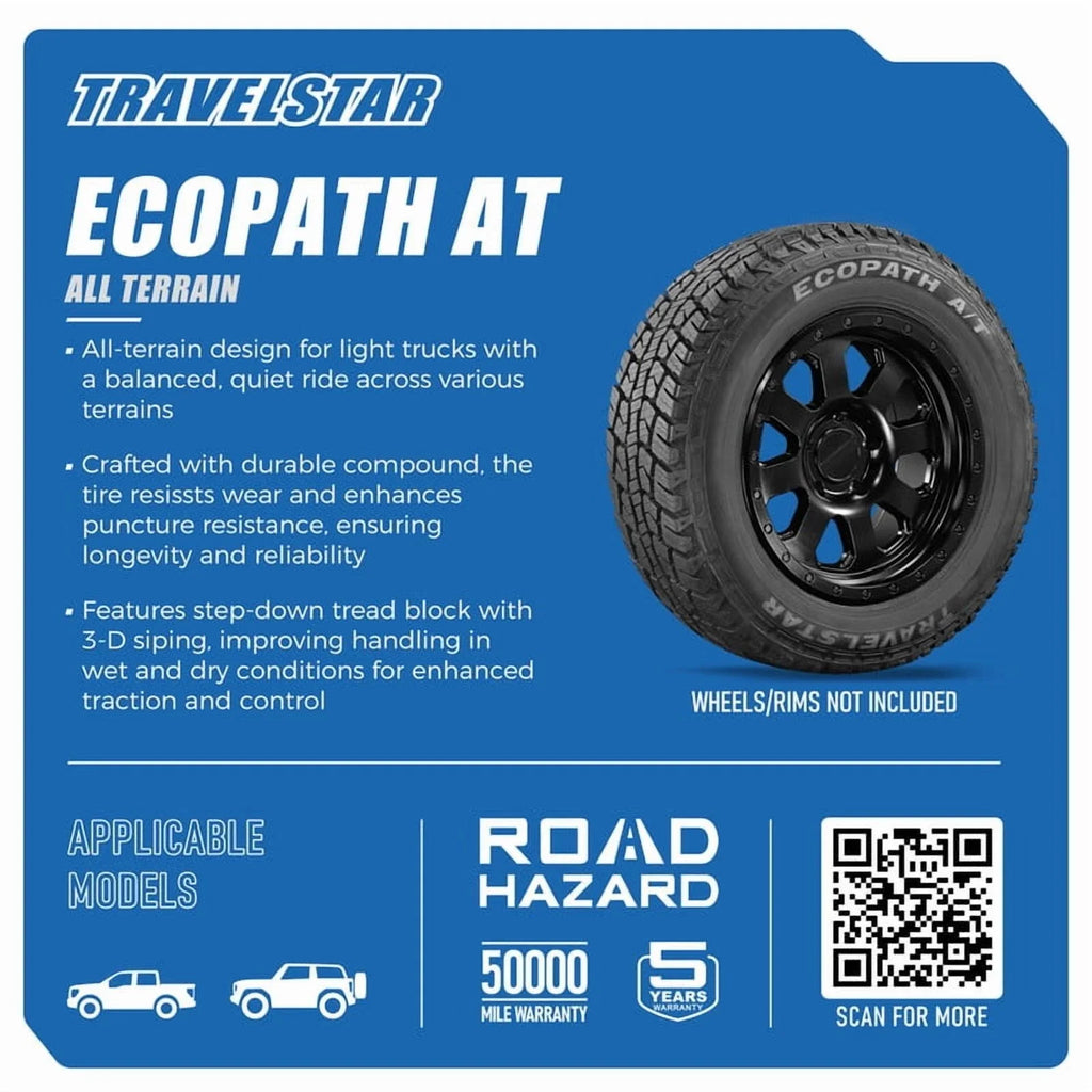 2026 NewTravelstar EcoPath A/T LT275/65R18 10 Ply 123S Load Range E SUV Light Truck All Terrain Tire 275/65/18(Tire Only)