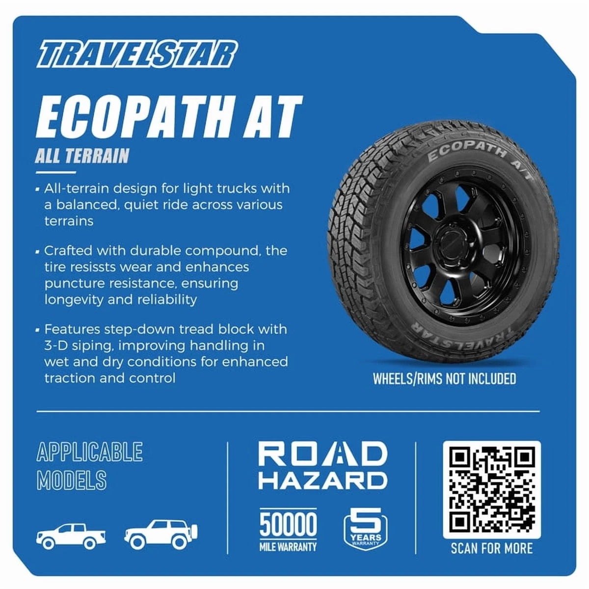 2026 NewTravelstar EcoPath A/T LT275/65R18 10 Ply 123S Load Range E SUV Light Truck All Terrain Tire 275/65/18(Tire Only)