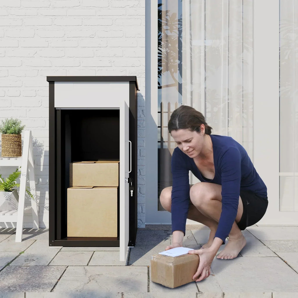 2026 NewAECOJOY Package Delivery Boxes for Outside Parcel Drop Box Outdoor Storage Box Wall Mounted Express Mail Package Delivery Box 17" x 16" x 38.3" Black