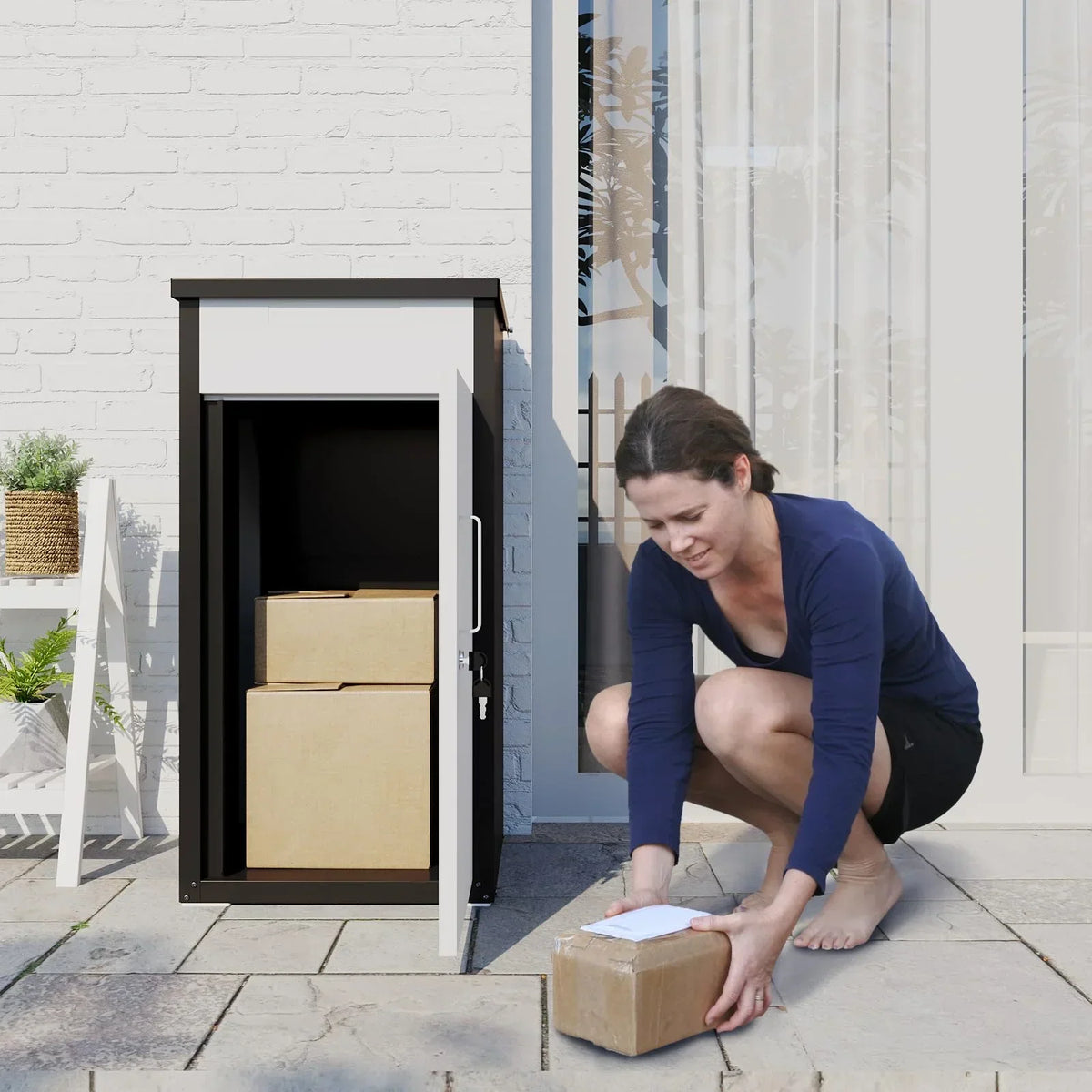 2026 NewAECOJOY Package Delivery Boxes for Outside Parcel Drop Box Outdoor Storage Box Wall Mounted Express Mail Package Delivery Box 17" x 16" x 38.3" Black