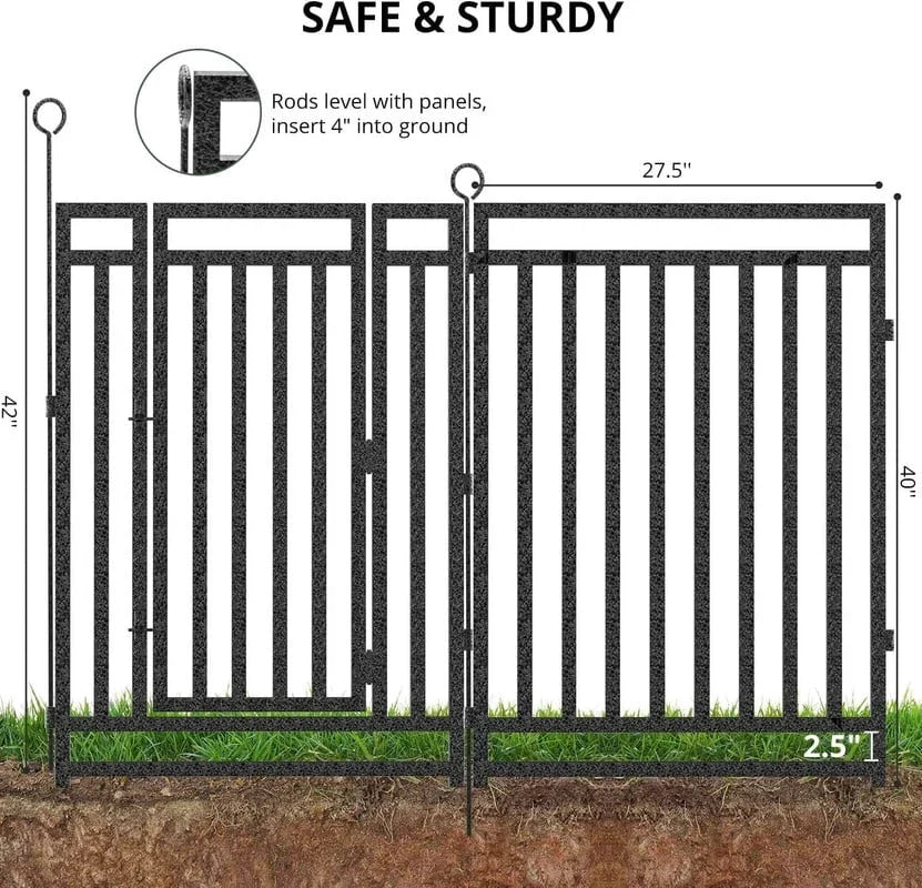 Petorldog Decorative Garden Fence Metal Dog Fence Outdoor for Yard, 36ft (L) x 40in (H), 14 Panels + 2 Gates, No Dig