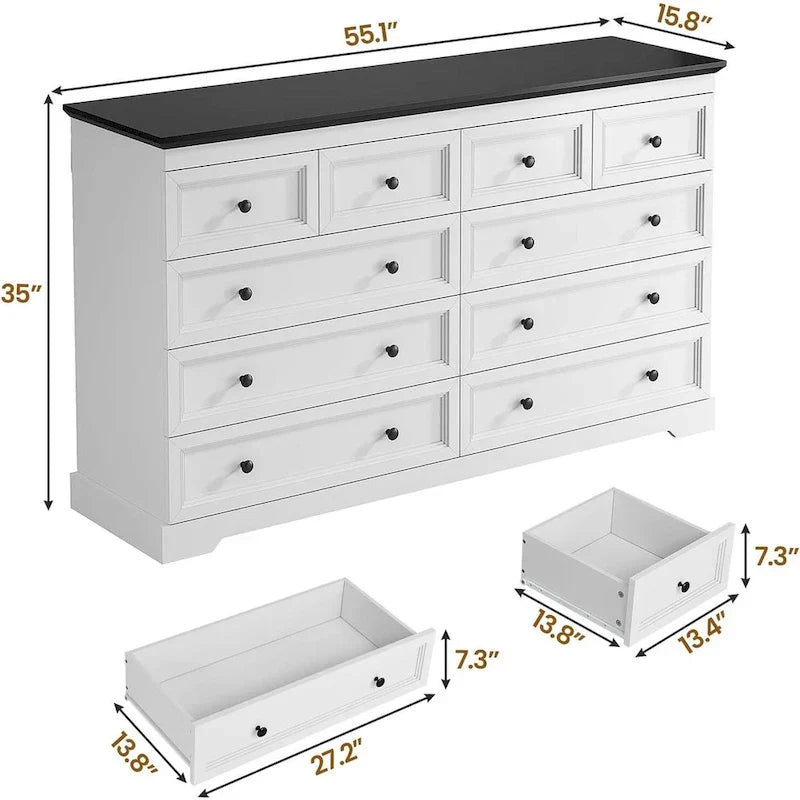 10 Drawers Dresser 55 Large Drawers Wood Dressers & Chest of Drawers