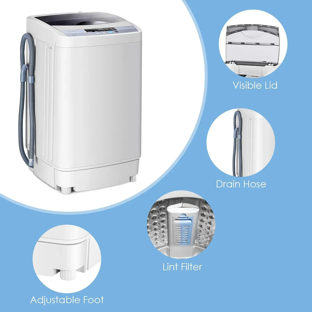 2026 NewGiantex Full-Automatic Washing Machine, 1.34 Cu.ft Compact Washer w/10 Programs, 8 Water Levels & LED Panel, 9.92 Lbs Capacity Portable Cloth Washer and Spinner w/Drain Pump