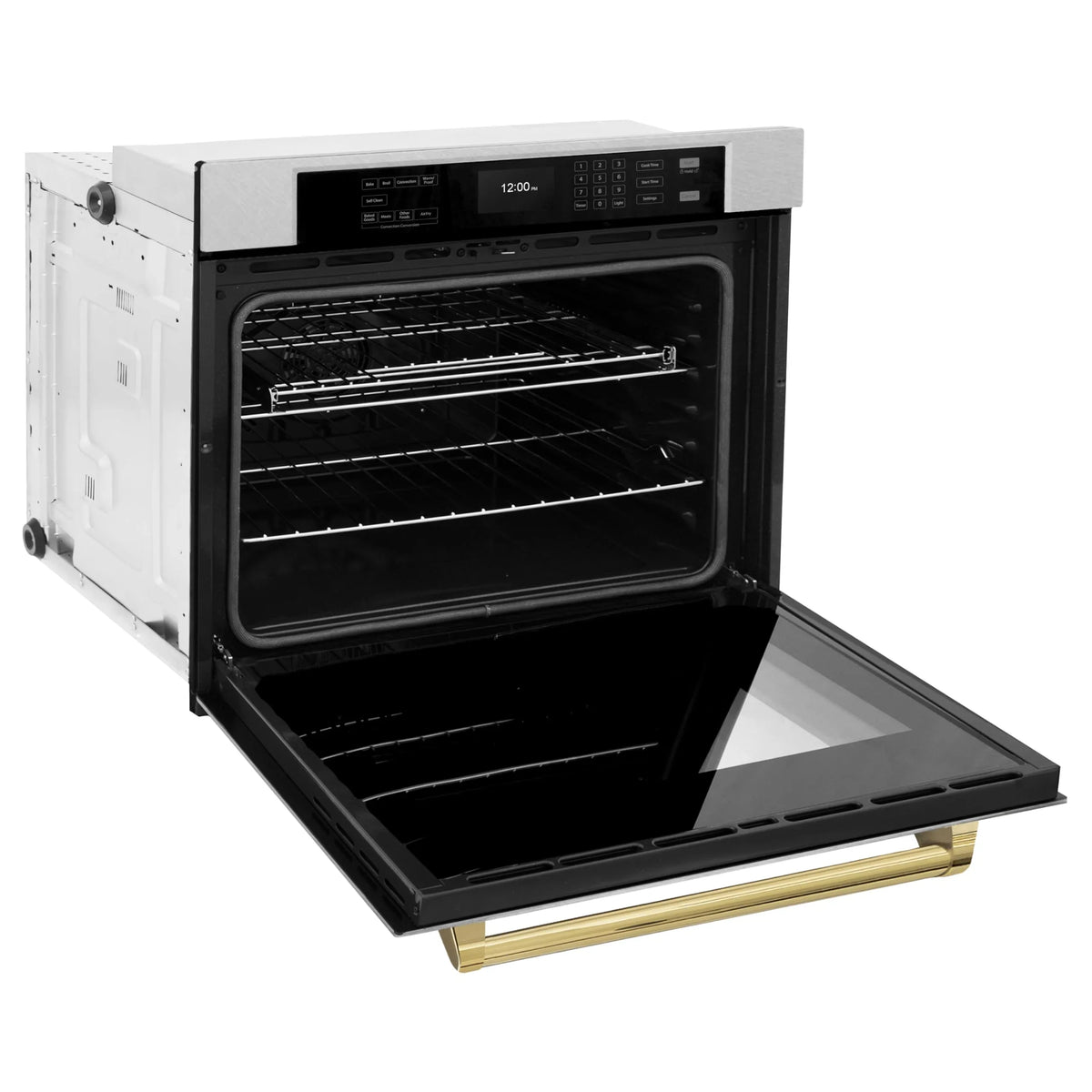 2026 NewZLINE 30" Autograph Single Wall Oven with Air Fry and Self-Clean in DuraSnow?? Stainless Steel and Gold Handle, WASSZ-30-G