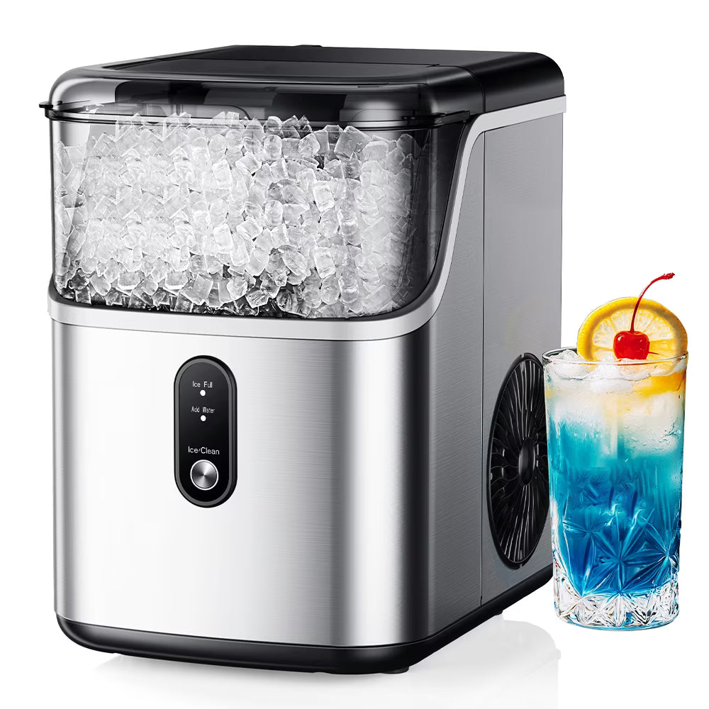 2026 NewSimzlife Nugget Ice Maker Countertops, 35.9lbs Per Day Portable Pebble ice machine, Crushed Sonic ice maker with Soft Chewable Ice for Home, Party, RV, Camping, Stainless Steel Silver