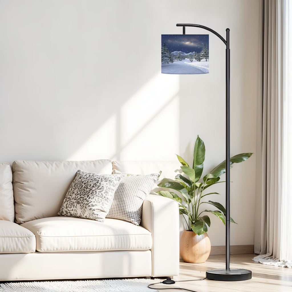2026 New Arc Floor Lamp, 3 Color Temperatures Modern Floor Lamps Fall Autumn Maple Tree Forest Adjustable Tall Standing Reading Lamp with Linen Texture Shade