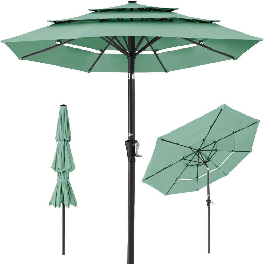 2026 NewBest Choice Products 10ft 3-Tier Patio Umbrella, Market Sun Shade w/ Tilt Adjustment, Easy Crank - Red